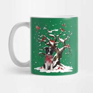Border Collie Scarf Cardinal Snow Christmas Mug